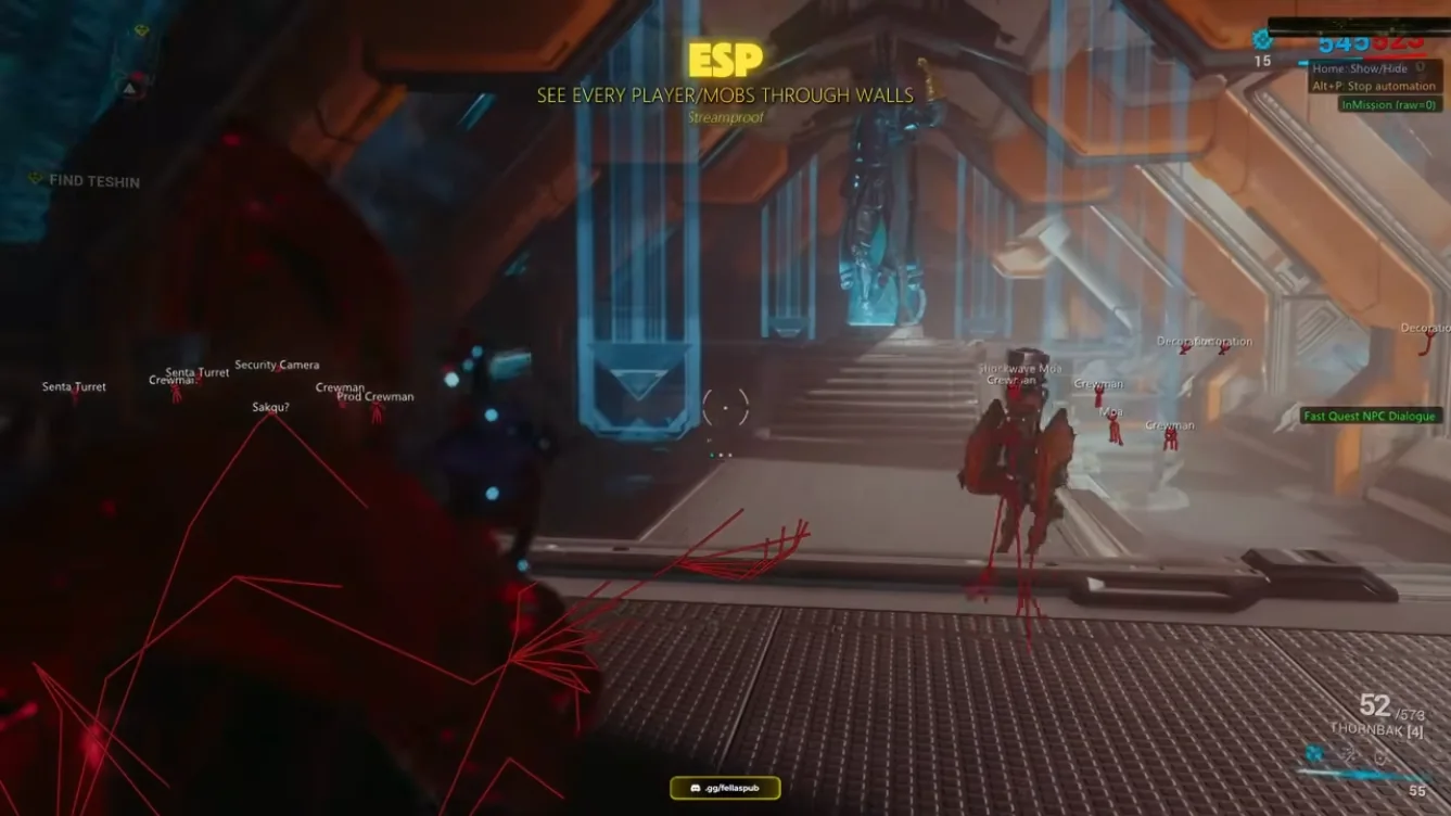 ESP overlay showing enemies through walls in Warframe